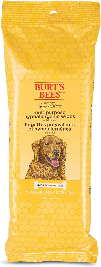 Burt'S Bees for Dogs Multipurpose Grooming Wipes, 50 Ct - Puppy and Dog Wipes for All Purpose Grooming - Burts Bees Wipes, Pet Wipes for Dogs, Puppy Wipes, Dog Face Wipes, Paw Wipes